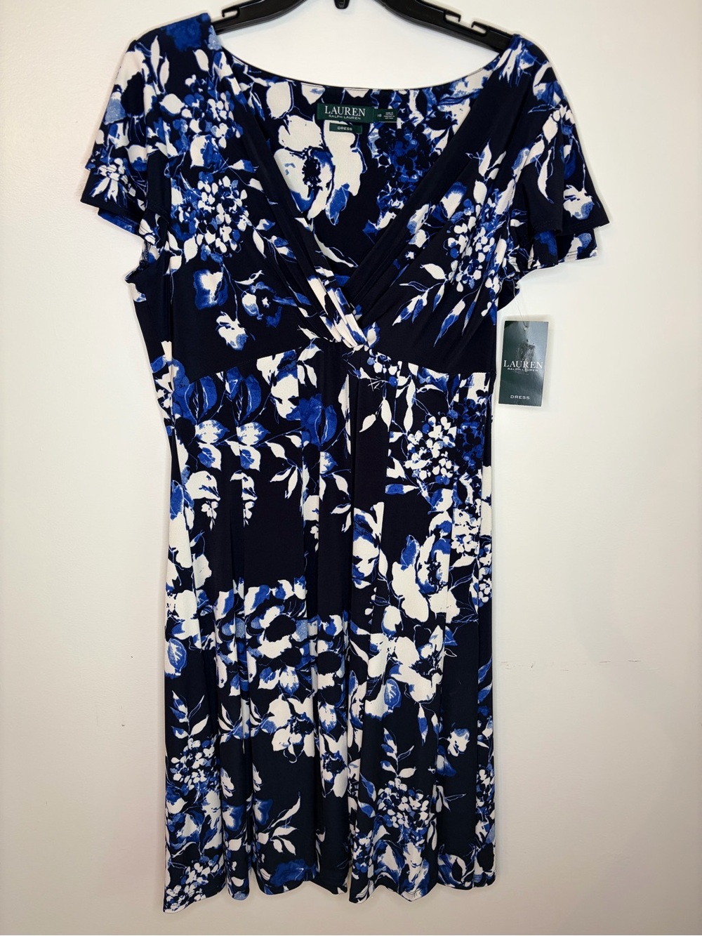 Lauren Ralph Lauren NWT Floral Print Dress Dark Navy Royal 16 Feminine Romantic